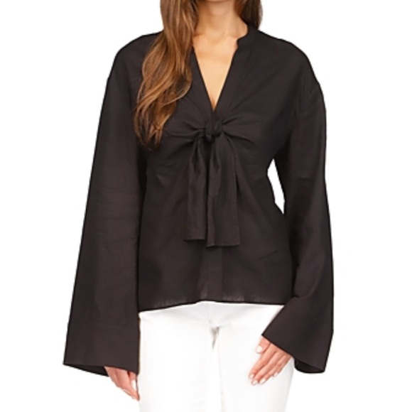 Michael Kors Tops - Michael Kors Black Bell Sleeve Blouse with Tie Front